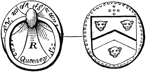 Seal of Stratford upon Avon, 1592.  From James Halliwell 'The Life of William Shakespeare', 1848, page v. Original published size 4.4cm wide by 2.2cm high.