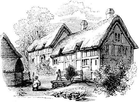 Anne Hathaway's cottage, 1825. From James Halliwell 'The Life of William Shakespeare', 1848, page 115. Original published size 7.5cm wide by 5.5cm high.