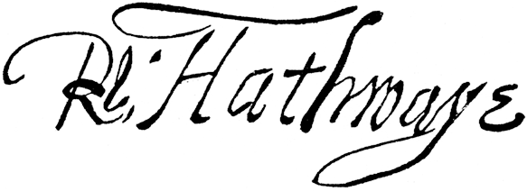 Signature of Richard Hathaway. From James Halliwell 'The Life of William Shakespeare', 1848, page 120. Original published size 4.8cm wide by 1.7cm high.