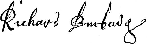 Autograph of Richard Burbage. From James Halliwell 'The Life of William Shakespeare', 1848, page 195. Original published size 5.1cm wide by 1.7cm high.