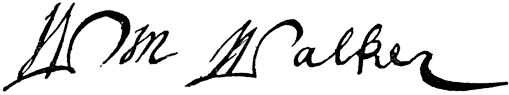 Signature of William Walker, Shakespeare's godson. From James Halliwell 'The Life of William Shakespeare', 1848, page 223. Original published size 6.3cm wide by 1.2cm high.