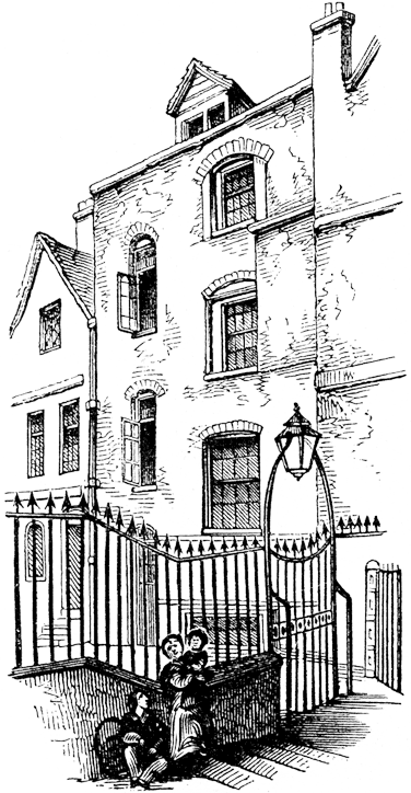 John Robinson's house in the Blackfriars. From James Halliwell 'The Life of William Shakespeare', 1848, page 247. Original published size 4.55cm wide by 9.1cm high.