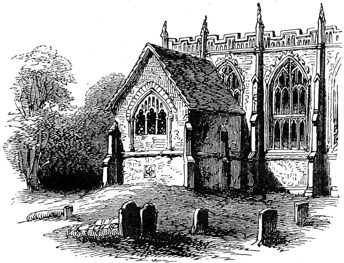 The charnel house, Stratford-upon-Avon. From James Halliwell 'The Life of William Shakespeare', 1848, page 274. Original published size 7.3cm wide by 5.65cm high.