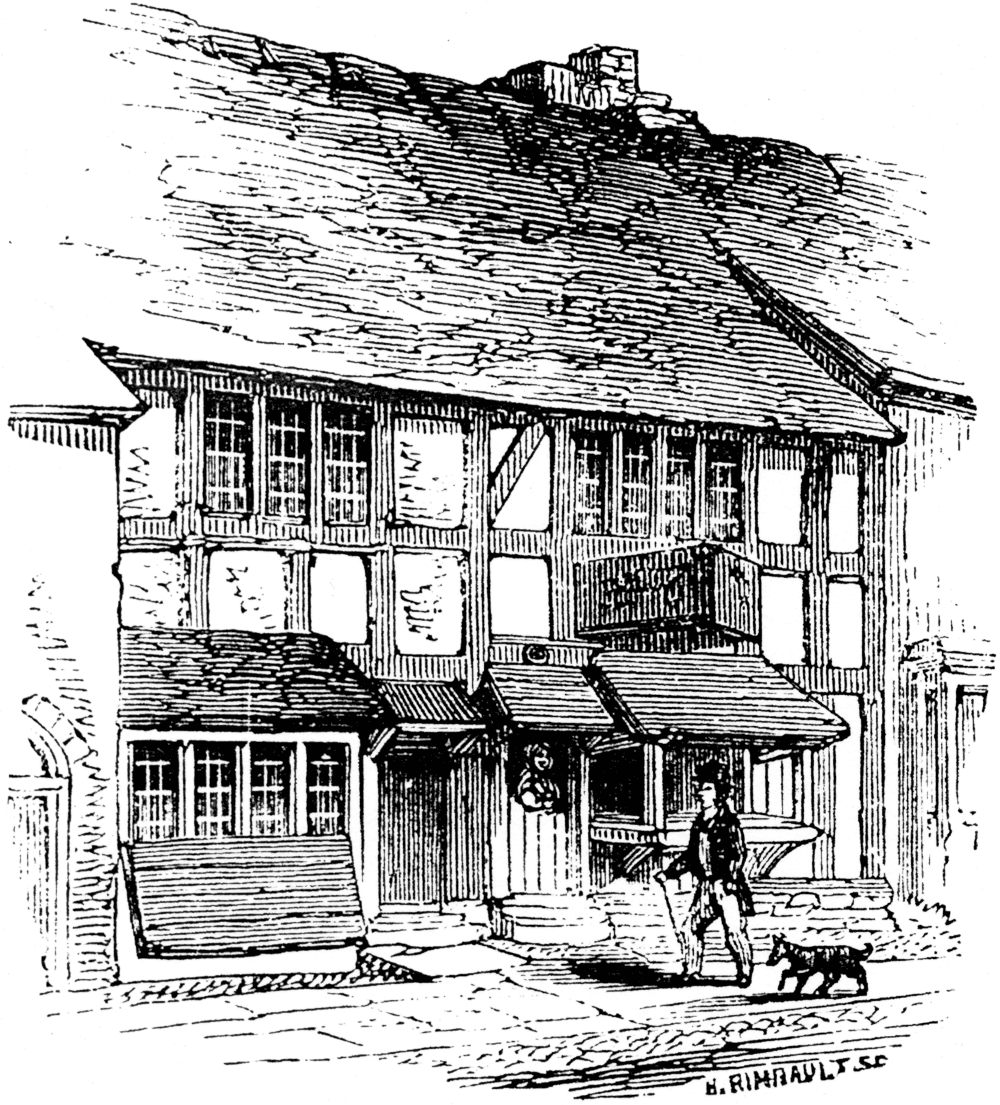 Shakespeare's Birthplace, September, 1847. From James Halliwell 'The Life of William Shakespeare', 1848, page 39. Original published size 5.6cm wide by 6.3cm high.