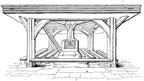 Old Market Cross, now removed.  Published size 8.3cm wide by 5.1cm high.