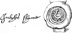 Autograph and seal of Julius Shaw. Published size 7.9cm wide by 3.5cm high.