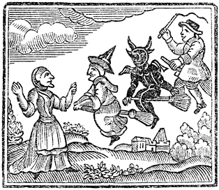 Woodcut from The Witch of the Woodlands, c.17th century?, original published size in Halliwell 6.5cm wide x 5.5cm high