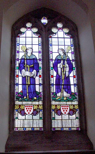 Stained glass window, the Guild Chapel, Stratford-upon-Avon: John de Coutances & Godfrey Giffard, both Bishops of Worcester