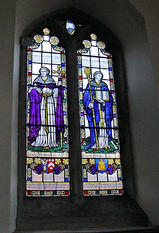 Stained glass window, the Guild Chapel, Stratford-upon-Avon: John de Stratford & Robert de Stratford