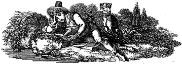 Reclining youth with dog, from Lee Priory Press 'Bertram' 1814, p.xiii, original published size 7.7cm wide x 2.6cm high.