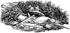 Shepherd's crook, bag and pipe, from Lee Priory Press 'Original poems by William Browne',  1815, page 105, published size 6cm wide. (This image is resized from the same in 'Woodcuts & Verses'.)