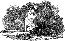Boy standing in archway, from Lee Priory Press 'Original poems by William Browne',  1815, page 7, published size 4.5cm wide. (This image is resized from the same in 'Woodcuts & Verses'.)