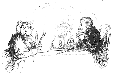 Jack Sprat at the dinner table with his wife
