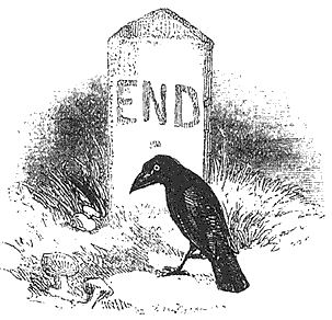 Raven at gravestone marked 'End'