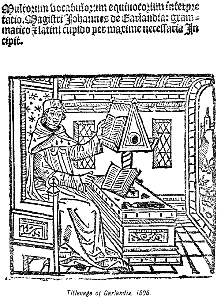 Titlepage of Garlandia, 1505, printed size 9cm wide x 11.5cm deep 