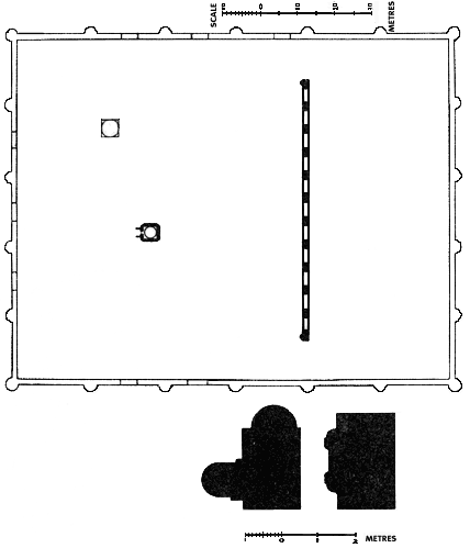 Rakkah, plan of mosque and sections of piers