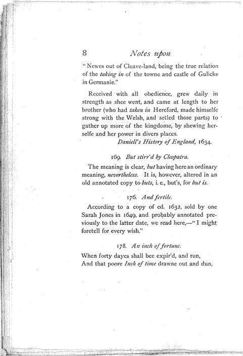 James Halliwell 'Selected Notes upon Shakespeare's Tragedy of Antony and Cleopatra', 1868, page 8, original published size 14.6cm wide by 20.4cm high.