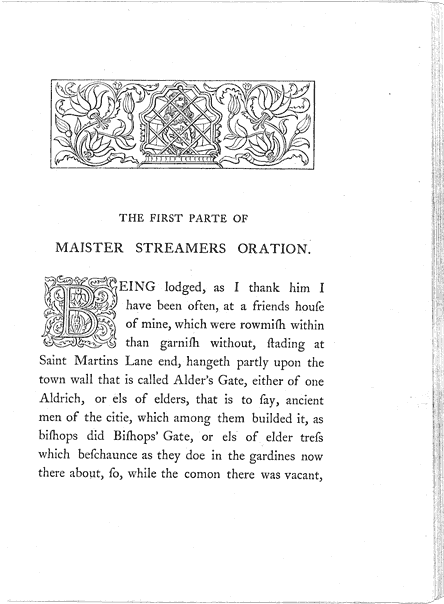 James Halliwell (ed): William Baldwin 'Beware the cat' (reproduced from transcript of 1570 edition) 1864, page 15, original published size 13.4cm wide to binding by 18cm high.