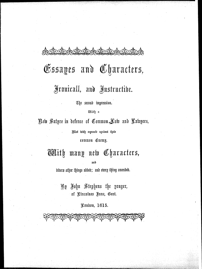 James Halliwell (ed) 'Books of Characters, illustrating the Habits and Manners of English', 1857, Essays & Characters by John Stephens title page 131. Original published text area 11.4cm wide by 18.15cm high.