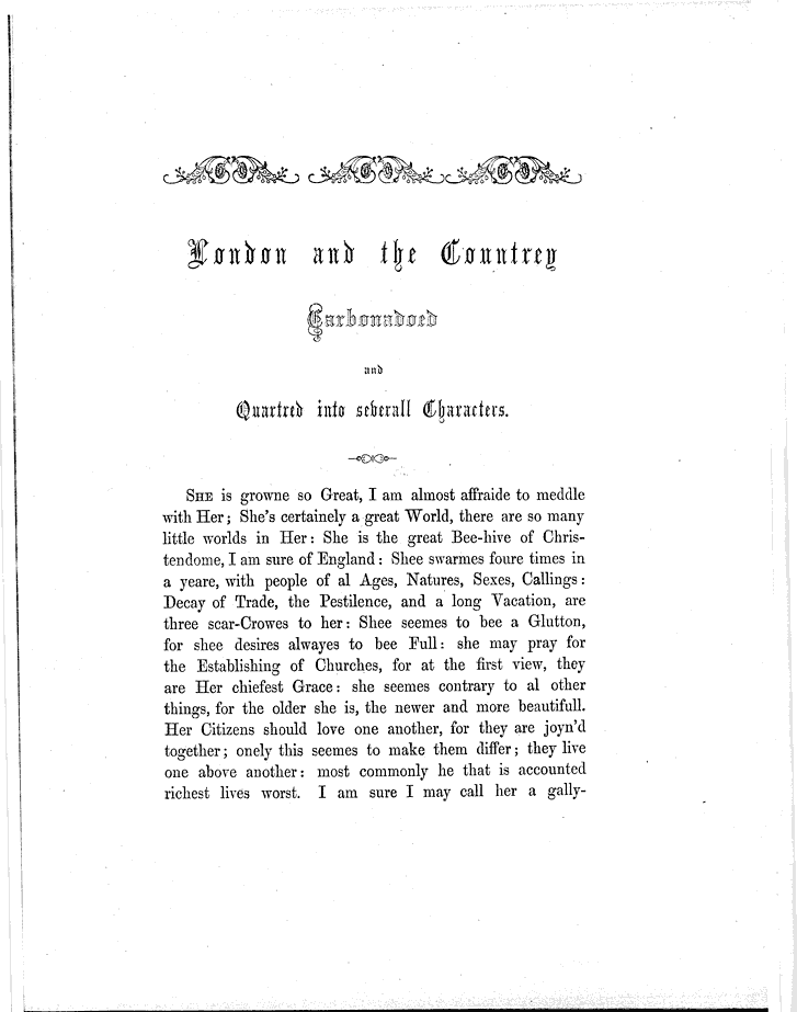 James Halliwell (ed) 'Books of Characters, illustrating the Habits and Manners of English', 1857, London & the Country by D.Lupton, London Carbonadoed title page, page 267. Original published text area 11.5cm wide by 17.7cm high.