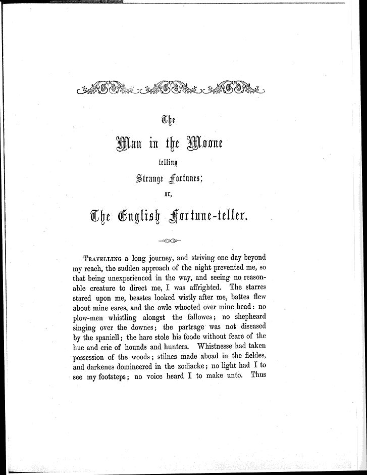 James Halliwell (ed) 'Books of Characters, illustrating the Habits and Manners of English', 1857, The Man in the Moone first page 77. Original published text area 11.4cm wide by 17.6cm high.