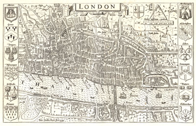 London, engraved by Pieter Vanden Keere in 1593, and in Halliwell taken from a fine original engraving. Published size in Halliwell for the map itself 24cm wide by 18cm high.