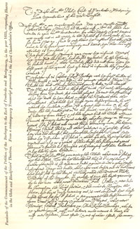 1635 transcript of commencement of petition by the Burbages respecting shares in the Globe and Blackfriar's theatres. Published size in Halliwell for the petition itself, 12.6cm wide by 23.5cm high.