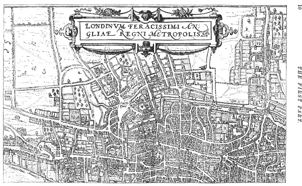 Map of London by Braun, 1574. From James Halliwell 'Illustrations of the life of Shakespeare' (1874), page 10, published size in Halliwell 23.8cm wide by 15cm high.