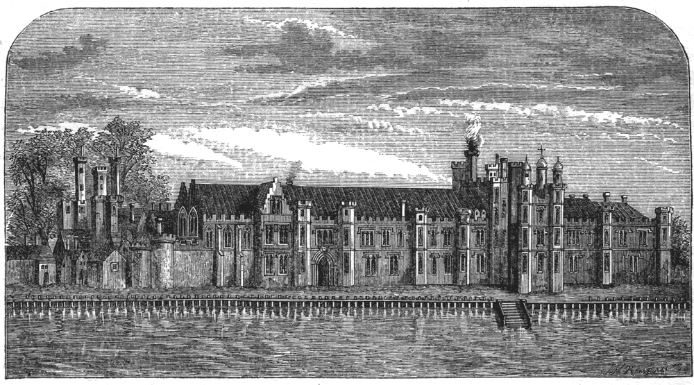 View of Greenwich Palace from a larger Basire engraving (in turn from an ancient drawing) published in 1767. From James Halliwell, 1874, page 34, published size 15cm wide by 8cm high.