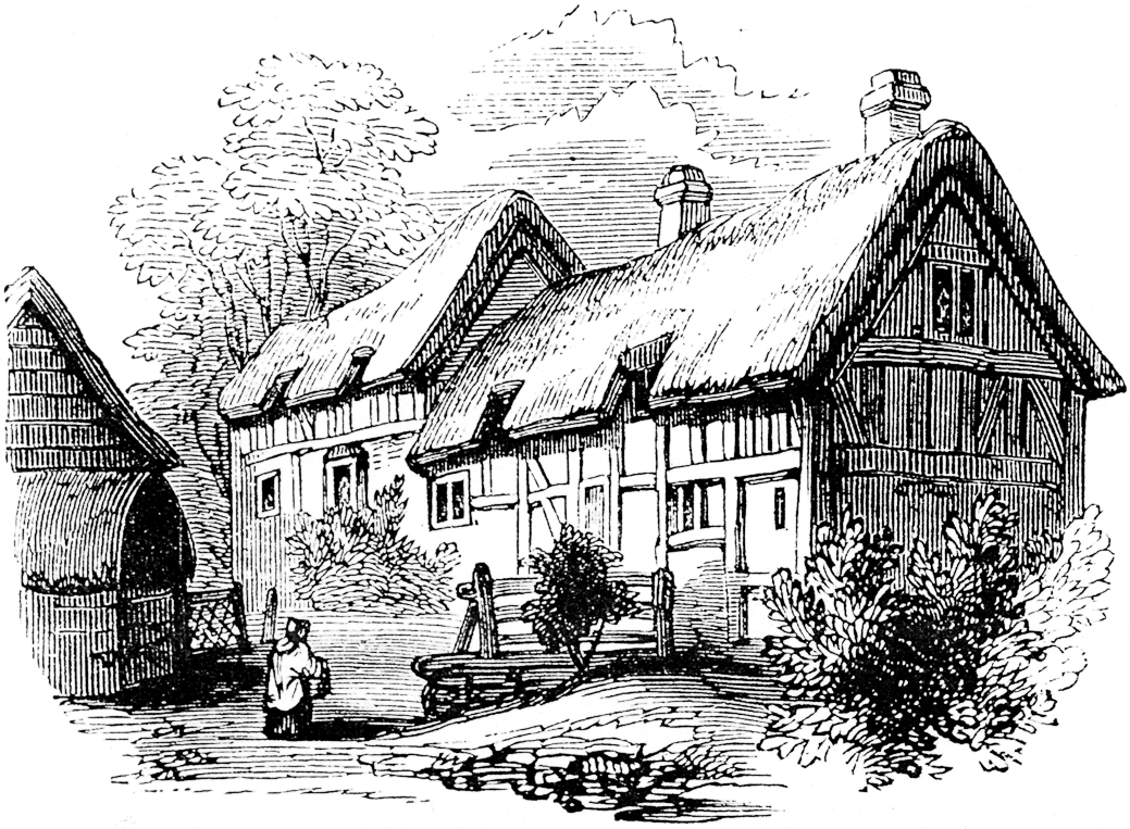 Anne Hathaway's Cottage, 1825. From James Halliwell 'The Life of William Shakespeare', 1848, page 115. Original published size 7.5cm wide by 5.5cm high.