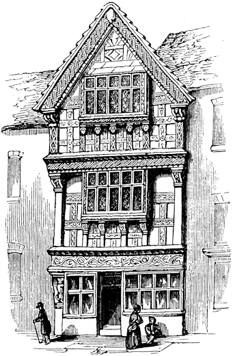 House in High-street, Stratford, dated 1596. From James Halliwell 'The Life of William Shakespeare', 1848, page 134. Original published size 5.5cm wide by 8.7cm high.