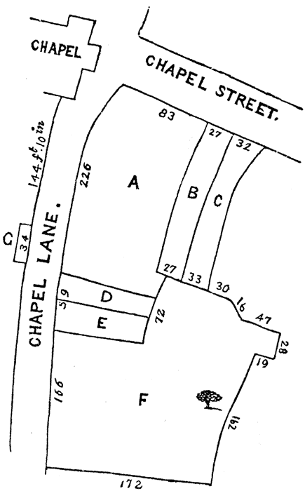 Plan of New Place, Stratford Upon Avon. From James Halliwell 'The Life of William Shakespeare', 1848, page 165. Original published size 6.2cm wide by 3.9cm high.