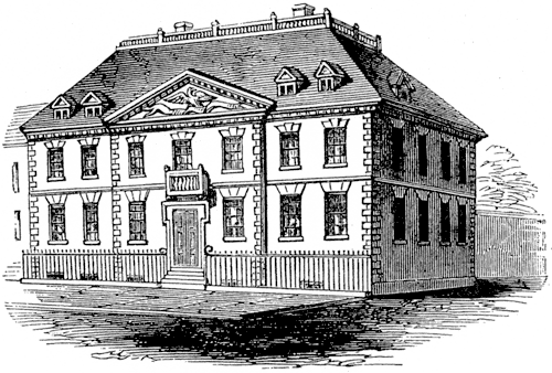 New Place, Stratford, about 1740. From James Halliwell 'The Life of William Shakespeare', 1848, page 166. Original published size 7.2cm wide by 4.9cm high.