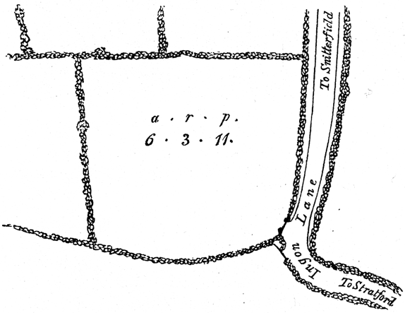 Parson's Close, alias Shakespeare's Close, Old Stretford. From James Halliwell 'The Life of William Shakespeare', 1848, page 236. Original published size 7.1cm wide by 5.45cm high.