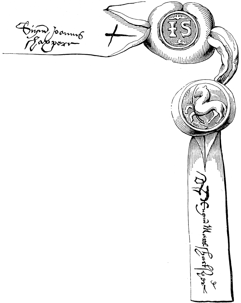 Marks and seals of John and Marye Shackspere (Shakespeare's parents). From James Halliwell 'The Life of William Shakespeare', 1848, page 58. Original published size 10.1cm wide by 13cm high.