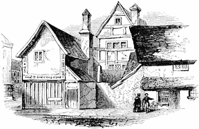 Ancient Houses in Henley Street, Stratford upon Avon, 1820. Published size 8.5cm wide by 5.5cm high.