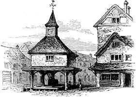 The market cross, Stratford, now pulled down. Published size 8.3cm wide by 6cm high.