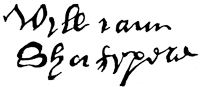 Autograph of Shakespeare to his will. Published size 3.5cm wide by 1.3cm high.