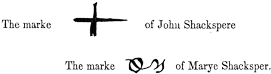 Marks of the parents of Shakespeare. Published size 1.4cm by 0.9cm and 1cm by 0.4cm respectively.