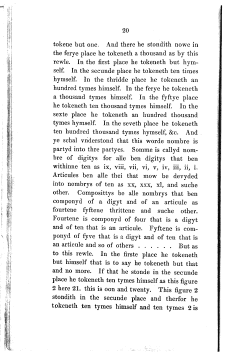 James Halliwell 'A Treatise on the Numeration of Algorism from a MS. of the 14th century', 1838, second page, original published size 13cm wide (to spine) by 21.25cm high.