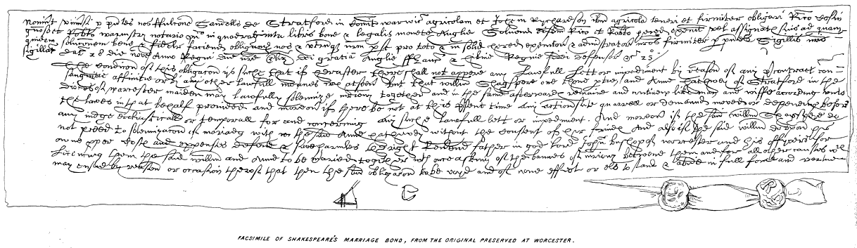 Shakespeare's marriage bond, from the original preserved at Worcester