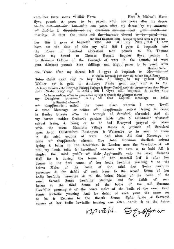 Shakespeare's Will, from James Halliwell 'New Boke about Shakespeare', page 2
