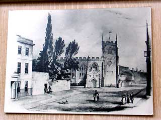 Stratford upon Avon Church Street with Nash's House in the foreground, New Place beyond, then the Guild Chapel 