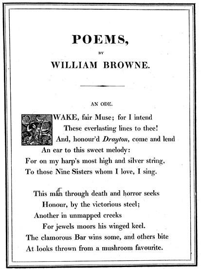 'An Ode', first page of poems, from Lee Priory Press 'Original Poems by William Browne' 1815, published size 14.58cm wide by 19.52cm high.