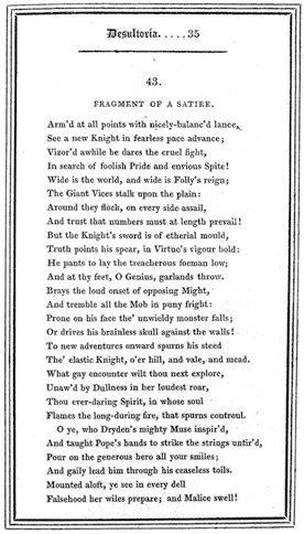 From Lee Priory Press 1815 : 'Desultoria : or Comments of a South-Briton on Books and Men' by Sir Egerton Brydges, page 35, published size 8.15cm wide by 14.4cm high.