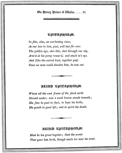 Image of page 31, Epitaphium, from Lee Priory Press (1818), 'An Epicede or Funeral Song' by George Chapman, 1612, published size 12.5cm wide by 15.3cm high.