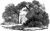 Boy under stone archway, 4.5cm wide by 2.7cm deep, resized from original published in Lee Priory Press, 'Woodcuts and verses' 