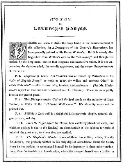 Style of notes page, from Lee Priory Press 'The Poems of Sir Walter Raleigh' 1813, page 65, published size 14.92cm wide by 19.72cm high.