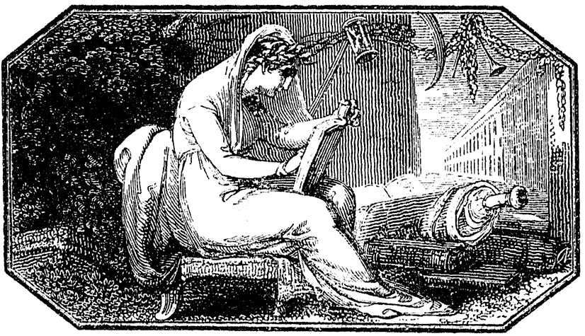 Woodcut for 'To Clio', page 25 of Lee Priory Press 'Woodcuts and Verses' 1820, published size 6.99 wide by 4.02 high.
