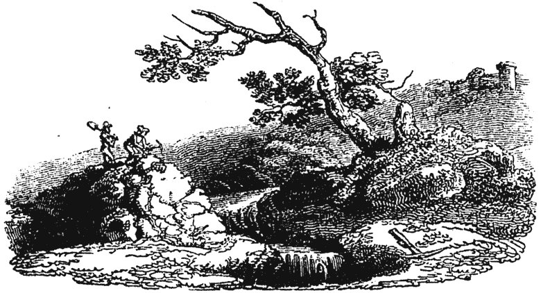 Woodcut for '... Sudeley Castle', page 77, from Lee Priory Press 'Woodcuts and Verses' 1820, published size 6.6cm wide by 3.57cm high.